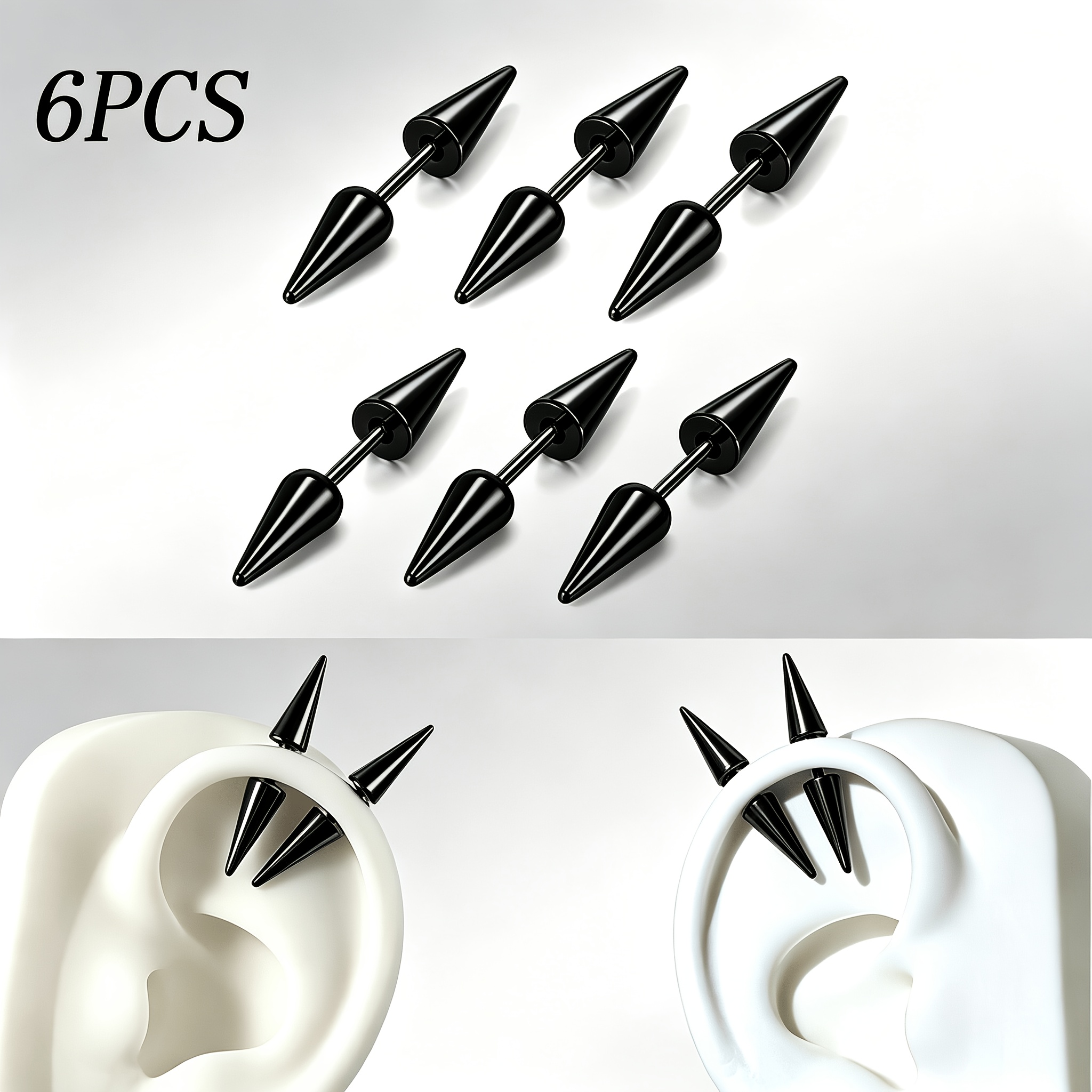 6pcs/set 316 Stainless Steel Minimalist Double-Pointed Taper Piercing Set
